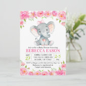 Elephant Pink Floral Baby Dusche Sprinkle Einladung (Stehend Vorderseite)