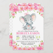 Elephant Pink Floral Baby Dusche Sprinkle Einladung (Vorne/Hinten)