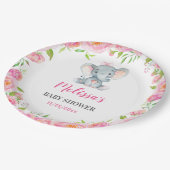 Elephant Pink Floral Baby Dusche Sprinkle Pappteller (Schrägansicht)