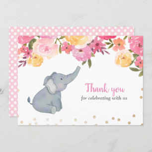 Elephant Pink Floral Baby Dusche Vielen Dank Einladung