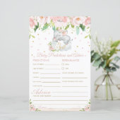 Elephant Pink Floral Baby Predictions Karte (Stehend Vorderseite)