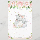 Elephant Pink Floral Baby Predictions Karte (Rückseite)