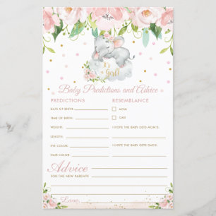 Elephant Pink Floral Baby Predictions Karte
