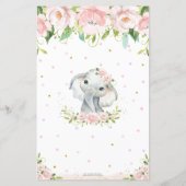 Elephant Pink Floral Baby Shower Bingo Game (Rückseite)