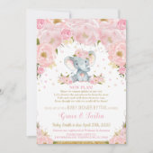 Elephant Pink Floral Baby Shower von Mail Girl Einladung (Vorderseite)