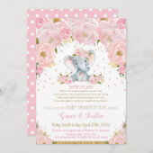 Elephant Pink Floral Baby Shower von Mail Girl Einladung (Vorne/Hinten)