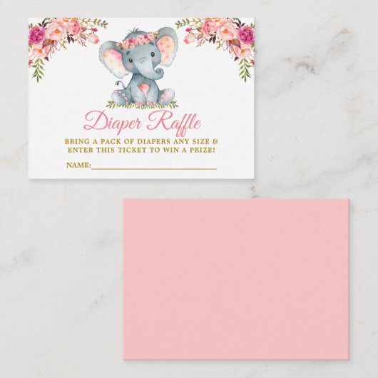 Elephant Pink Floral Diaper Raffle Baby Dusche Begleitkarte (Vorne/Hinten)