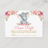 Elephant Pink Floral Diaper Raffle Dusche Gold Begleitkarte (Vorderseite)