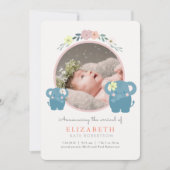 Elephant Pink Floral Girl Foto Geburtsankündigung Einladung (Vorderseite)
