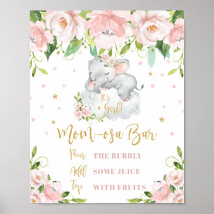 Elephant Pink Floral Mama osa Bar Mimosa Bar Sign Poster