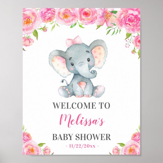 Elephant Pink Girl Babydusche Sprinkle Empfang Poster (Vorne)