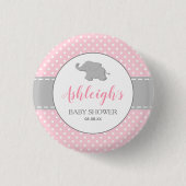 Elephant Pink Gray Polka Dot Girl Baby Dusche Button (Vorderseite)