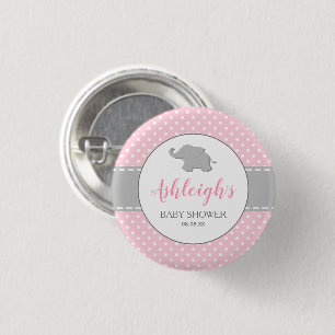 Elephant Pink Gray Polka Dot Girl Baby Dusche Button