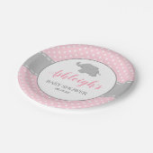 Elephant Pink Gray Polka Dot Girl Baby Dusche Pappteller (Schrägansicht)