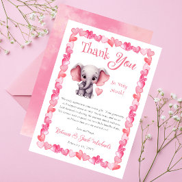 Elephant Pink Hearts Girl Baby Dusche Dankeskarte