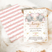 Elephant Pink Twin Girls Babydusche Einladung