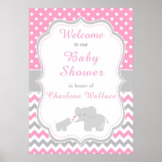 Elephant Pink und Gray Baby Dusche Poster (Vorne)