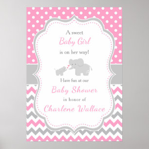Elephant Pink und Gray Baby Dusche Poster