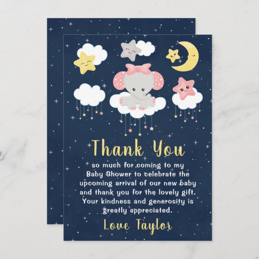 Elephant Pink und Navy Baby Dusche Dankeskarte (Vorne/Hinten)