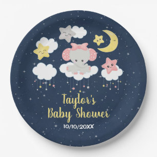 Elephant Pink und Navy Baby Dusche Pappteller