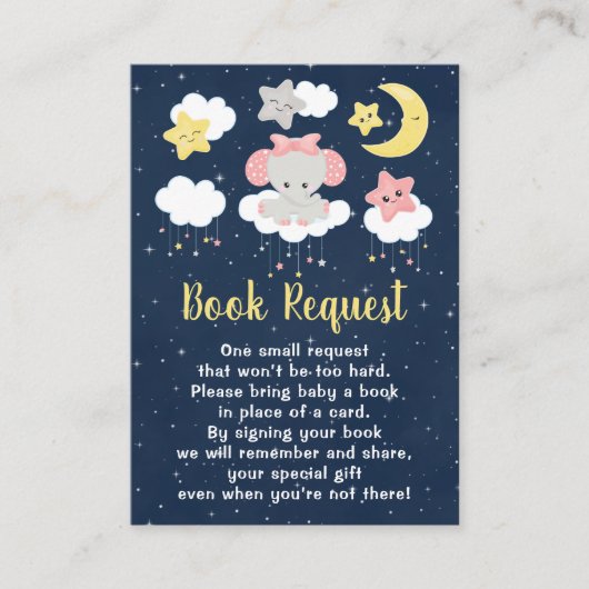 Elephant Pink und Navy Baby Shower Buchanfrage Begleitkarte (Vorderseite)
