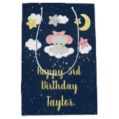 Elephant Pink und Navy Happy Birthday Mittlere Geschenktüte (Vorderseite)
