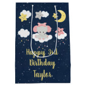 Elephant Pink und Navy Happy Birthday Mittlere Geschenktüte (Rückseite)
