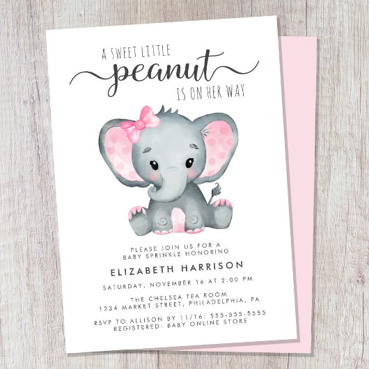 Elephant Pink Watercolor Baby Girl Sprinkle Einladung