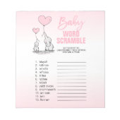 Elephant Pink White Girl Baby Dusche WORD SCRAMBLE Notizblock (Vorderseite)