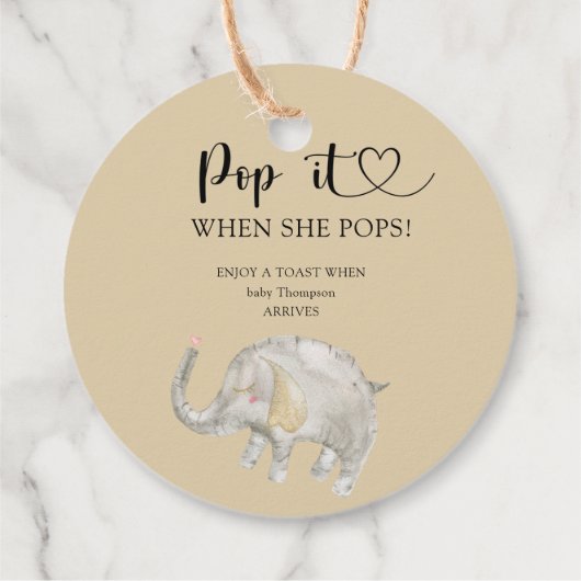 Elephant Pop es, wenn sie Pop Babydusche Geschenkanhänger (Rückseite)