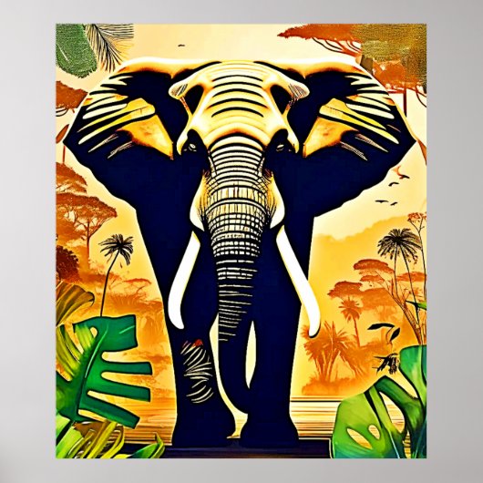 Elephant Portrait Jungle View Poster (Vorne)
