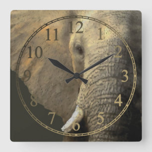 Elephant Portrait Quadratische Wanduhr