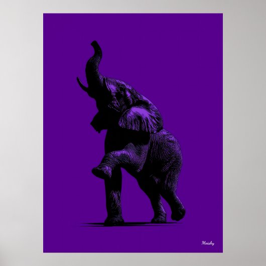 Elephant Poster - Schwarze Silhouette auf Lila (Vorne)