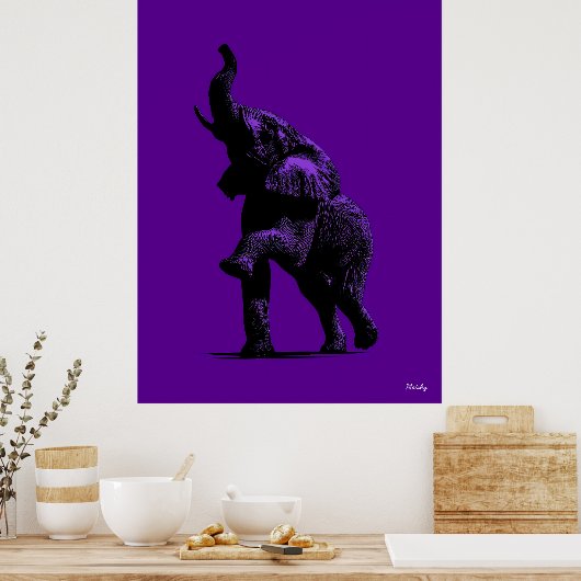 Elephant Poster - Schwarze Silhouette auf Lila (Küche)