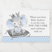 Elephant Prince Baby Dusche Mini Sparkling Schaumweinetikett (Einzelnes Label)