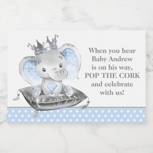 Elephant Prince Baby Dusche Mini Sparkling Schaumweinetikett (Einzelnes Label)