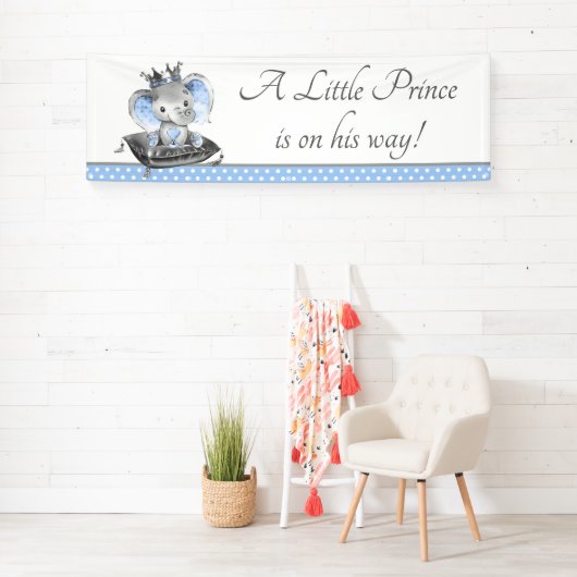 Elephant Prince Baby Shower Background Banner (Insitu)