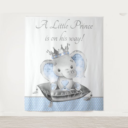 Elephant Prince Baby Shower Banner Hintergrund Wandteppich (Vorderseite)