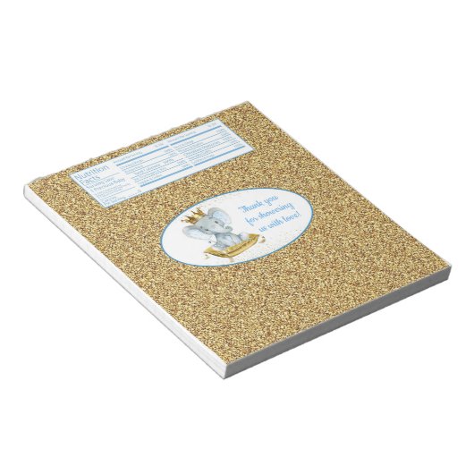 Elephant Prince Baby Shower Candy Bar Wrappers Notizblock (angewinkelt)