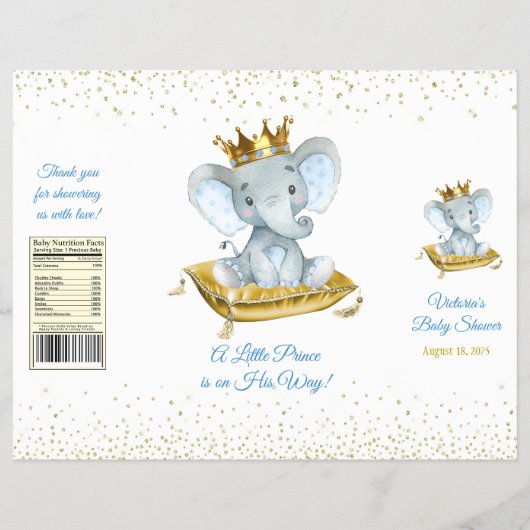 Elephant Prince Baby Shower Chip Bag Wrappers Flyer (Vorne)