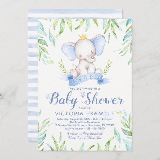 Elephant Prince Baby Shower Einladungen (Vorne/Hinten)