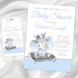 Elephant Prince Boy Baby Shower Einladung