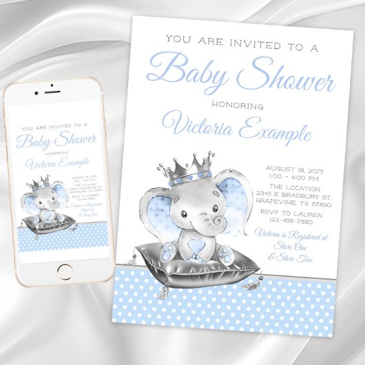 Elephant Prince Boy Baby Shower Einladung