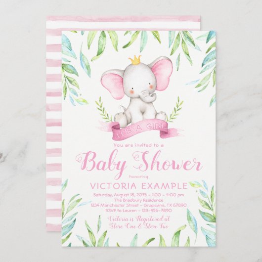 Elephant Princess Baby Shower Einladungen (Vorne/Hinten)