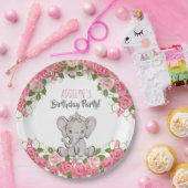 Elephant Princess Tiara Pink Little Girl Geburtsta Pappteller (Party)