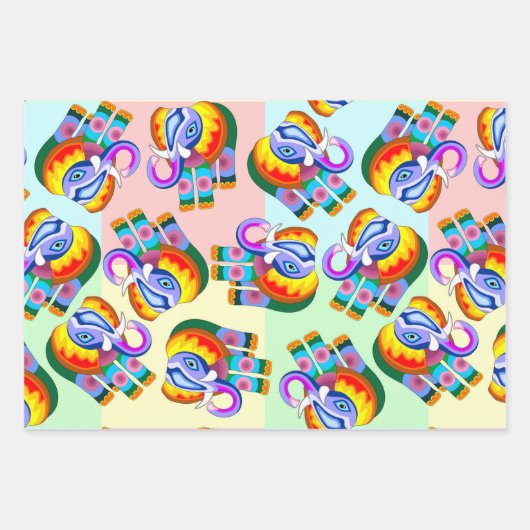 Elephant Rainbow Colors Patchwork Geschenkpapier Set (Vorderseite 2)
