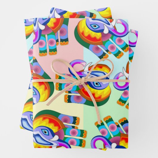 Elephant Rainbow Colors Patchwork Geschenkpapier Set (Beispiel)
