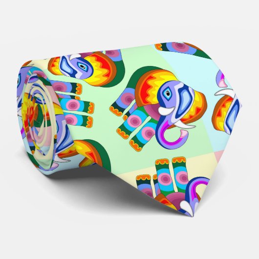 Elephant Rainbow Colors Patchwork Krawatte (Gerollt)