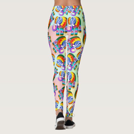 Elephant Rainbow Colors Patchwork Leggings (Rückseite)