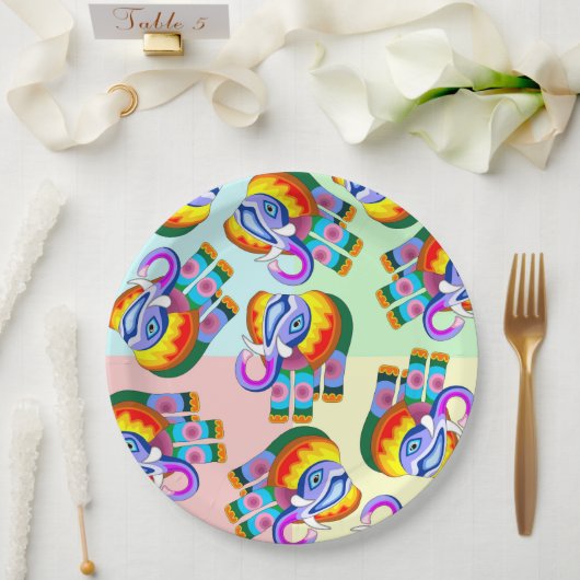 Elephant Rainbow Colors Patchwork Pappteller (Hochzeit)